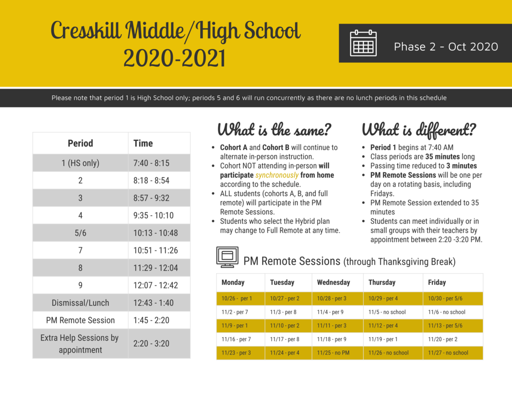 CMS/CHS PHASE TWO SCHEDULE | Cresskill Middle/High School