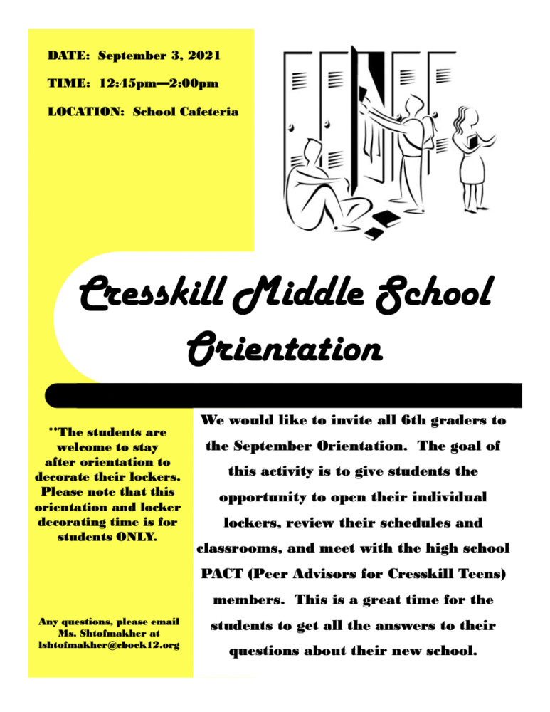 6th Grade Orientation  Cresskill Middle/High School