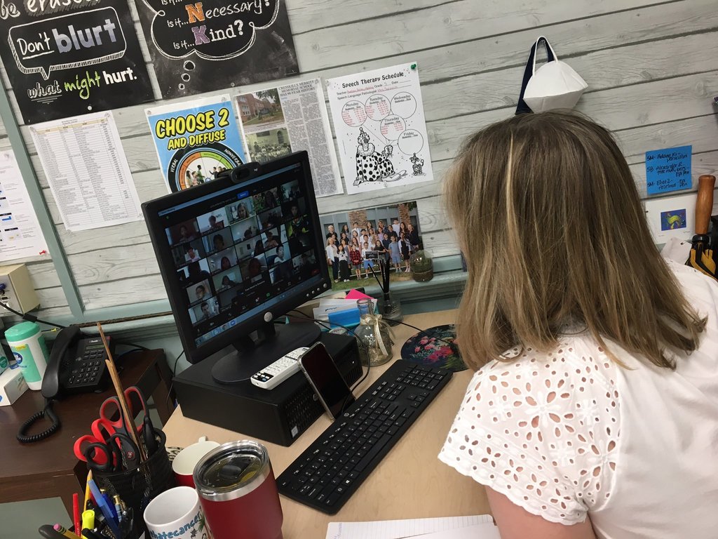 teacher video chatting with students